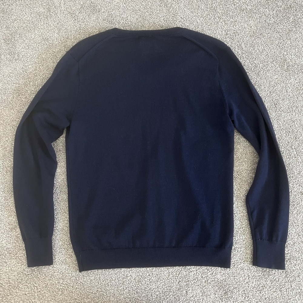 J. CREW Sweater Men's Small Slim Navy Blue V- Neck 100% Merino Wool Lightweight - Picture 4 of 4